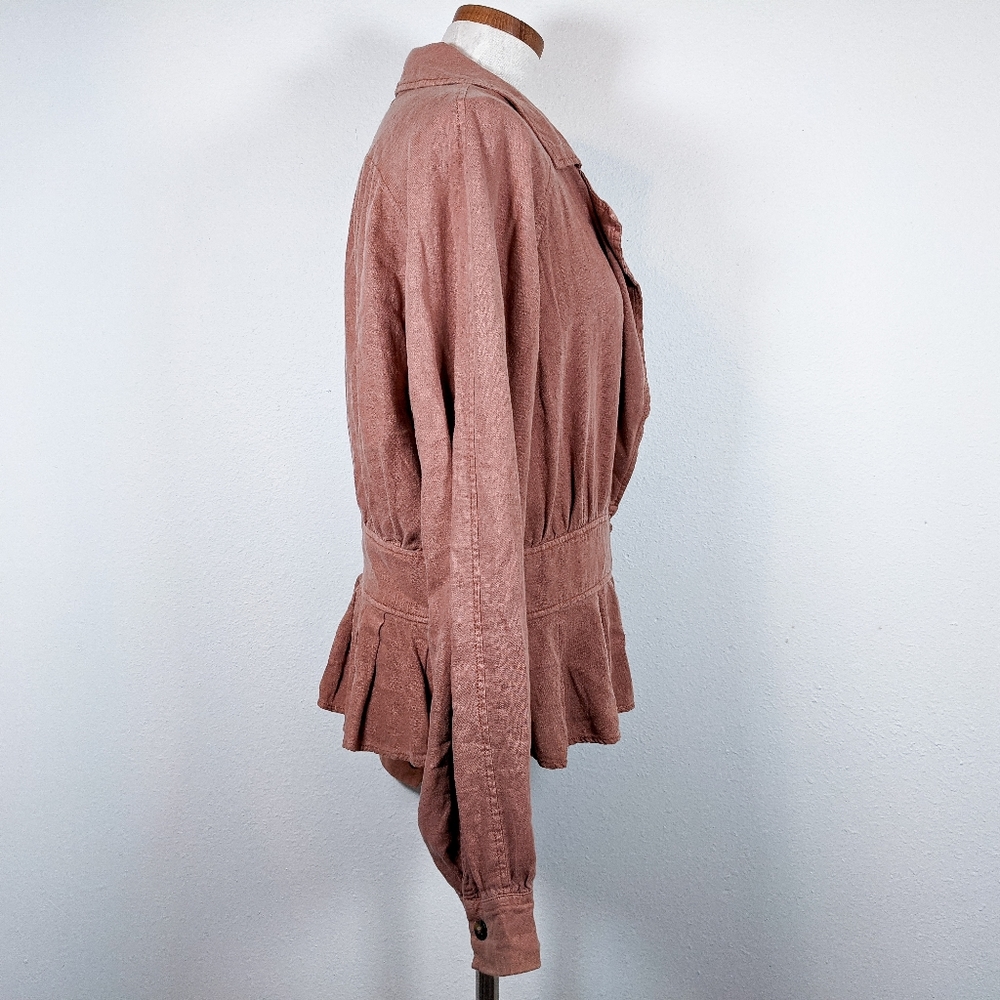 Free People Joani Sayulita Skies Long Sleeve Linen Blend Peplum Jacket Size S - Picture 3 of 9